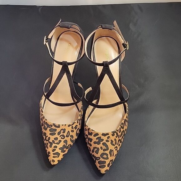 CHRISTIAN SIRIANO LEOPARD PRINT ADJUSTABLE ANKLE STRAP POINTED TOE SHOE - Picture 3 of 16